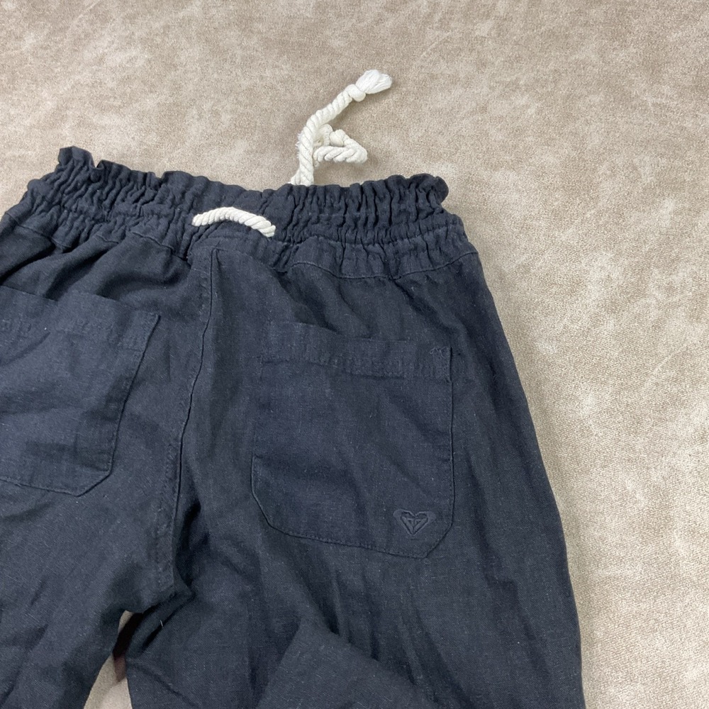 ROXY Oceanside Pants Women Sz S Flax Linen Blend Drawstring Flared Surf Beach - Picture 3 of 6